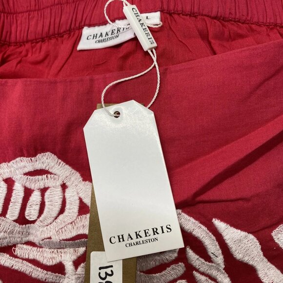 NEW CHAKERIS Floral Embroidered Midi Skirt Red/White Size L Full A-Line Skir - Picture 10 of 10